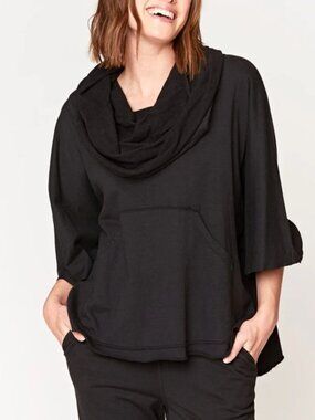 NWT XCVI Wearables Paige Poncho Black Cowl Neck Lagenlook Womens Size Small